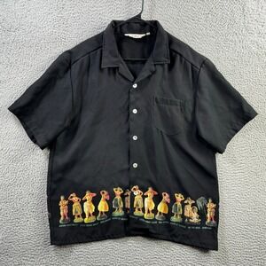 Vintage Da Vinci Shirt Mens XL Black Polyester Loop Collar Aloha Hawaiian Tiki